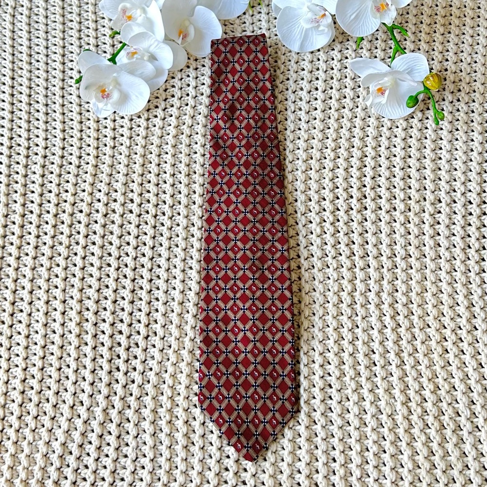Men's Colours by Alexander Julian Red And Gold Diamond Pattern Necktie 58”